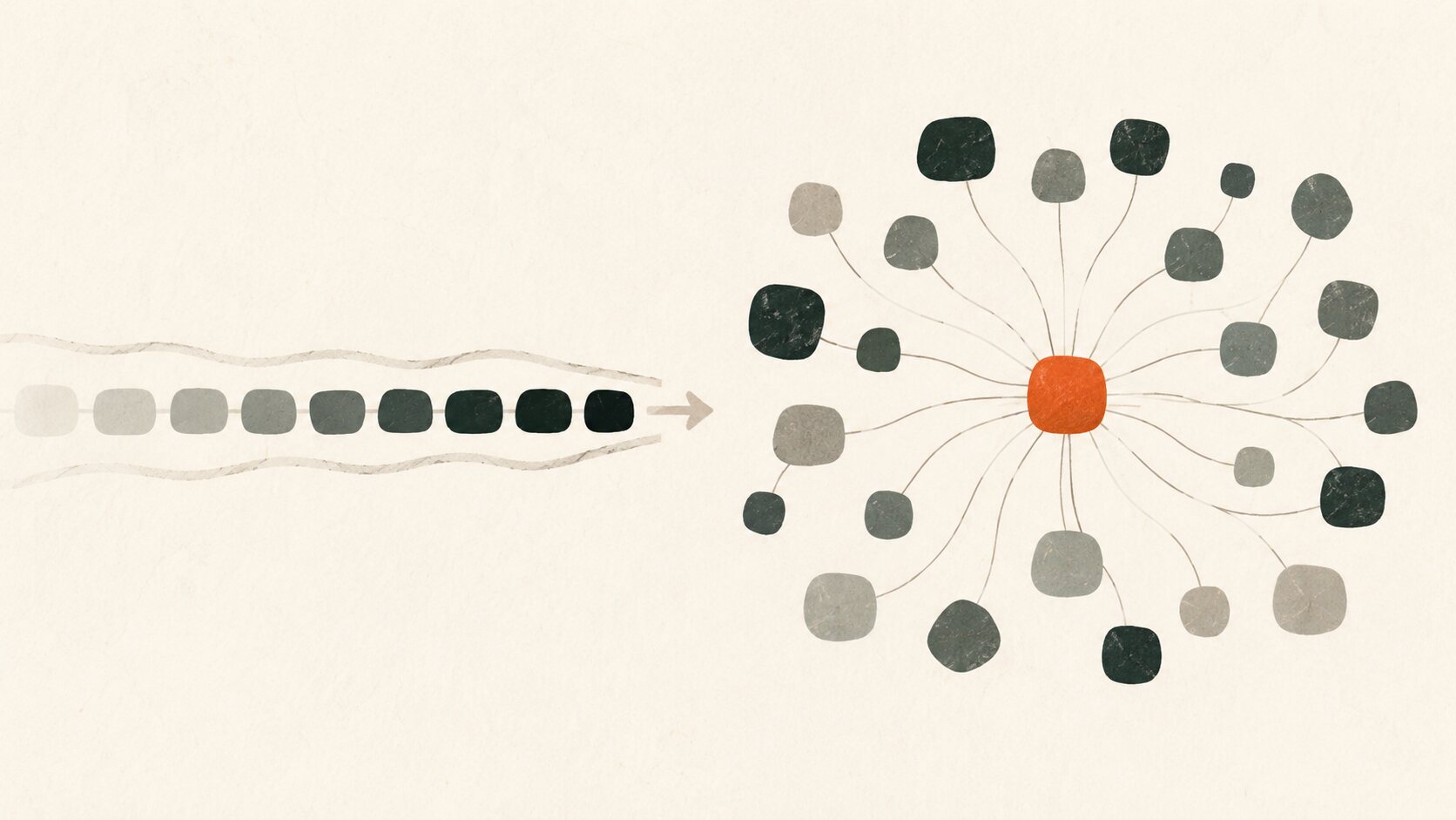 An illustration of attention connecting words in a sentence.